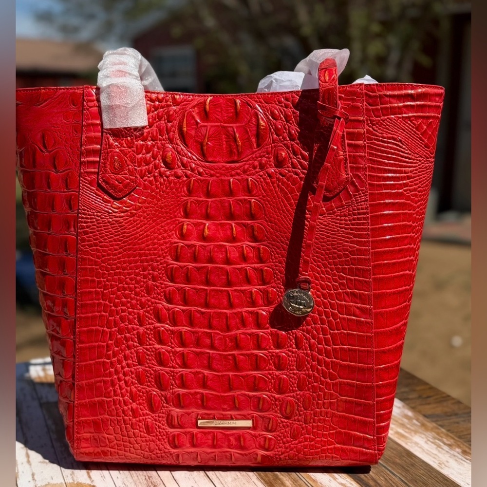 Brahmin Jayden Tote NWT in RED with Orange / Gold tipping price firm - Picture 6 of 13